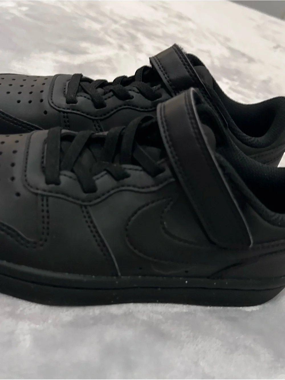 Nike Kids All-Black Low-Top Sneakers with Hook-and-Loop Strap